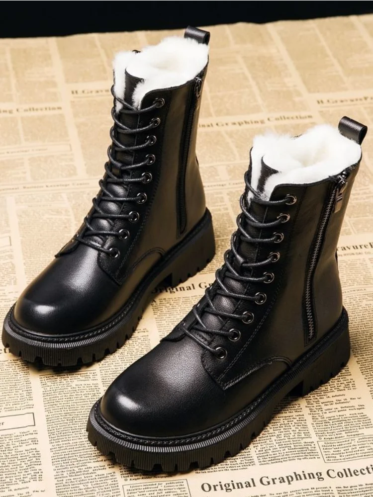 Buty zimowe damskie | sznurowanie, bieżnikowana podeszwa