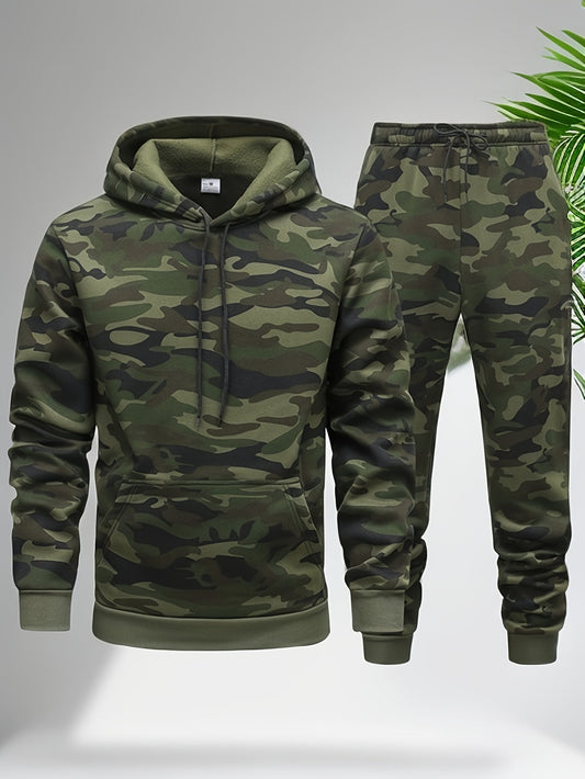 Bluza z kapturem męska | kamuflaż, sznurek w talii
