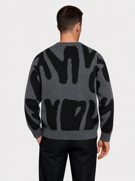 Sweter męski | abstrakcyjny wzór, okrągły dekolt
