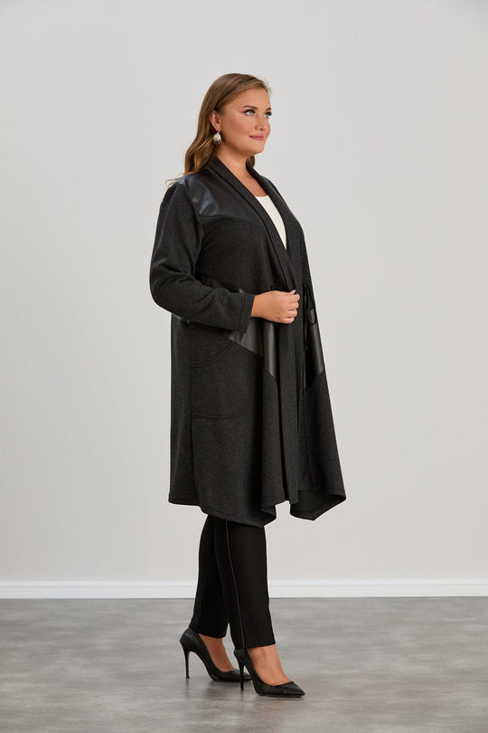 Kardigan damski | plus size, eko-skórne detale