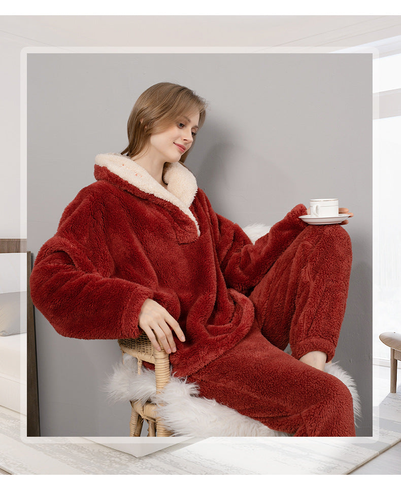 Damski | Komplet Piżamowy Fleece | V-dekolt | Luźny Krój | Ciepły i Miękki
