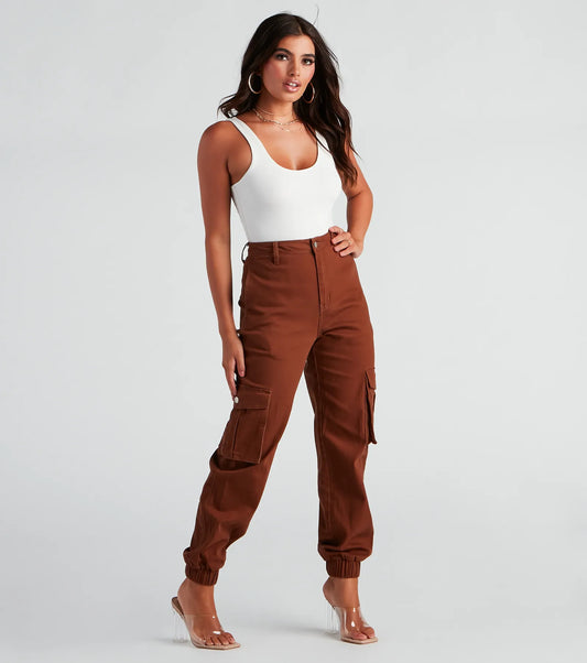 Spodnie cargo damskie | elastyczne mankiety, twill