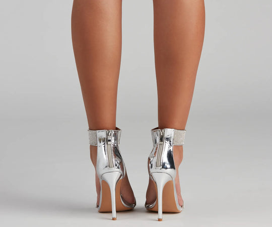 Srebrne Stiletto Haki z Kryształkami
