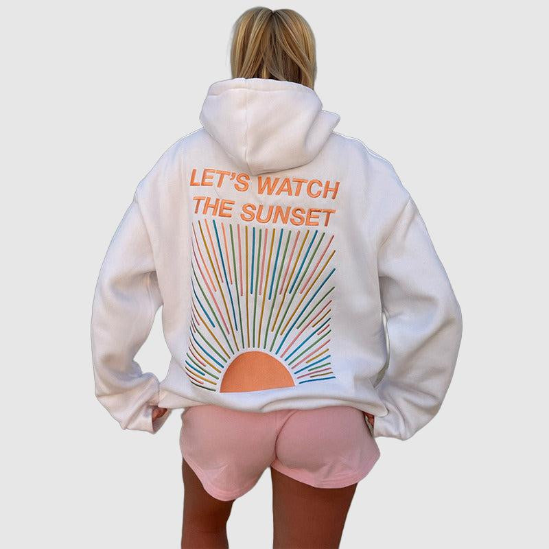 Kobieta | Bluza Oversize z Kapturem | Grafika „Obejrzyjmy Zachód Słońca” | Styl Casual i Swobodny