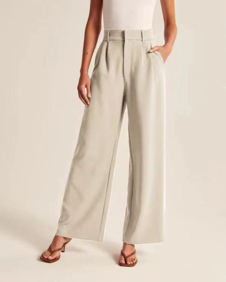 Eleganckie, Lekkie Spodnie z Szerokimi Nogawkami i Wysokim Stanem na Lato – Damskie