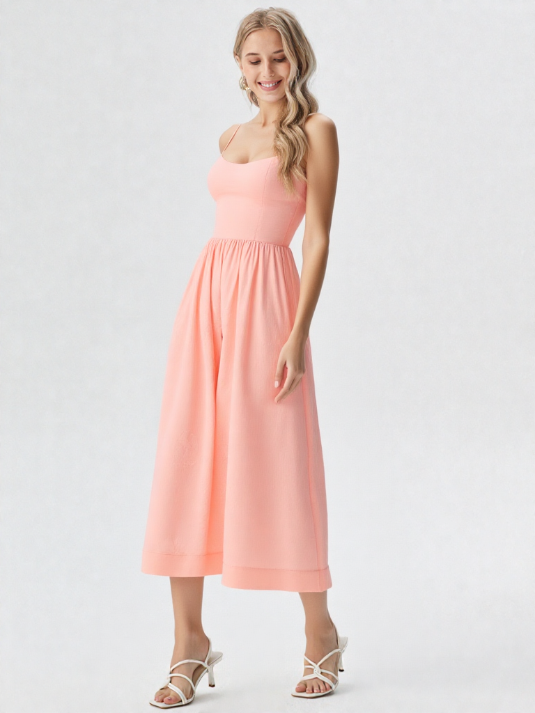 Sukienka Midi Ascot A-Line | Dekolt U | Wysoka Talia | Elegancka Damska Sukienka Bez Rękawów