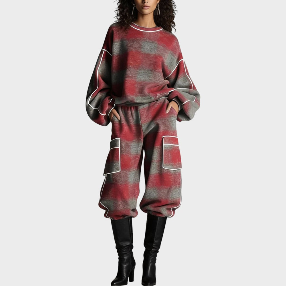 Kobieta | Zestaw Dresowy | Peighton | Krata | Oversize | Miękki Knit | All-Season