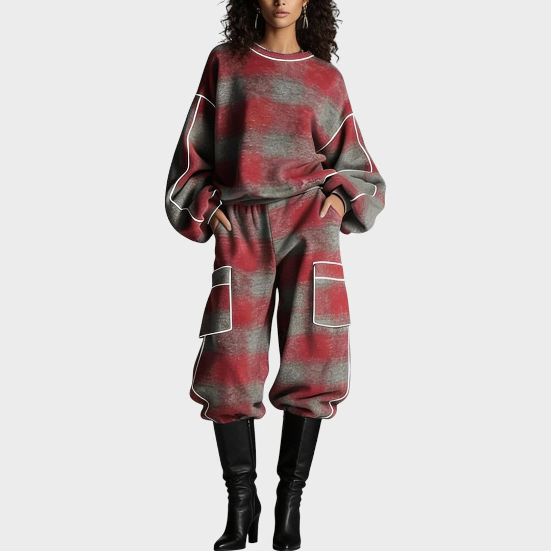 Kobieta | Zestaw Dresowy | Peighton | Krata | Oversize | Miękki Knit | All-Season