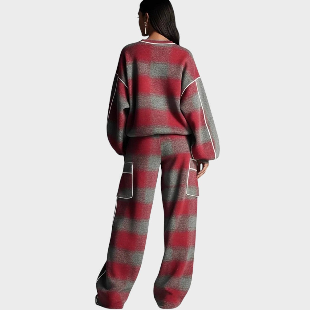 Kobieta | Zestaw Dresowy | Peighton | Krata | Oversize | Miękki Knit | All-Season