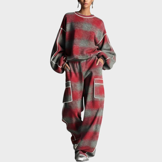 Kobieta | Zestaw Dresowy | Peighton | Krata | Oversize | Miękki Knit | All-Season