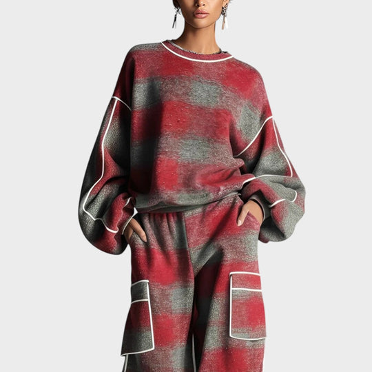 Kobieta | Zestaw Dresowy | Peighton | Krata | Oversize | Miękki Knit | All-Season