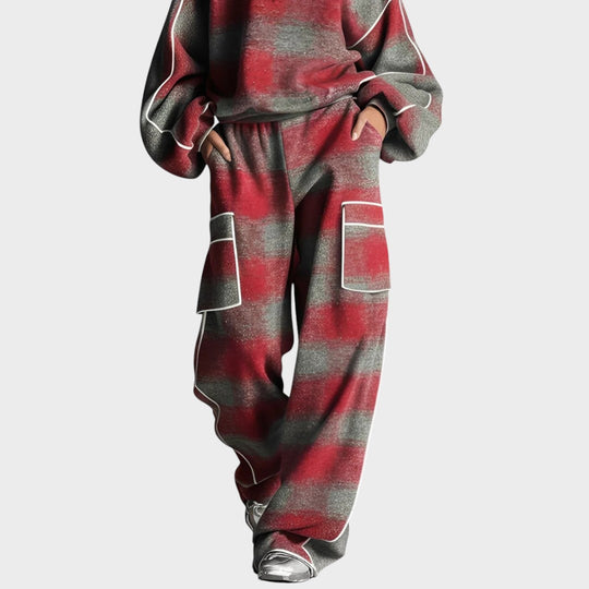 Kobieta | Zestaw Dresowy | Peighton | Krata | Oversize | Miękki Knit | All-Season