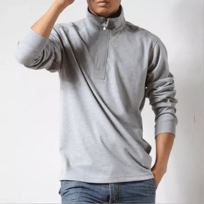 Męskie Polo z Długim Rękawem i Kołnierzykiem Lapel | Zip Polo Regular Fit | Teksturowane Smart Casual na Co Dzień