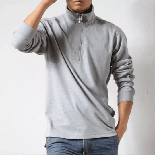 Męskie Polo z Długim Rękawem i Kołnierzykiem Lapel | Zip Polo Regular Fit | Teksturowane Smart Casual na Co Dzień