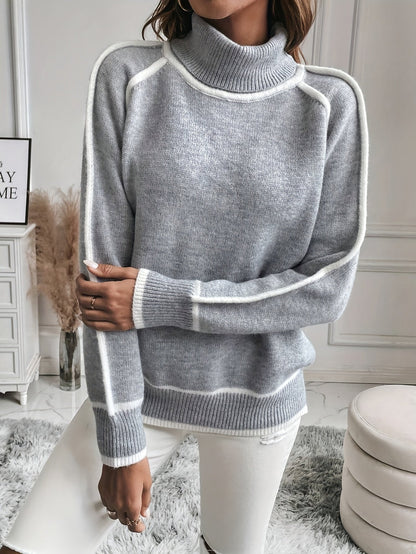 Sweter damski | golf, jednolity wzór