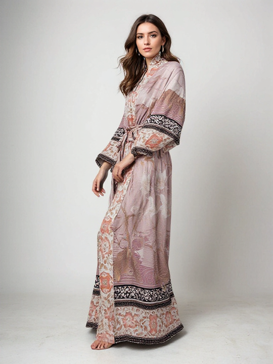 Kobieta | Maxi Kimono | Boho | Kwiatowy Wzór | Relaxed Fit | Lato i Wakacje