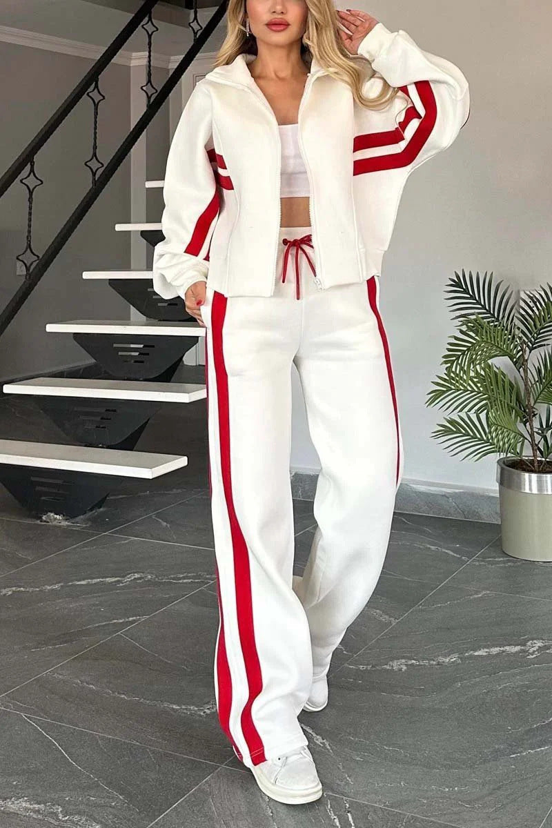 Kobieta | Sportowy Komplet | Relaxed Fit | Bluza na Zamek | Szerokie Nogawki | Casual i Aktywny Styl