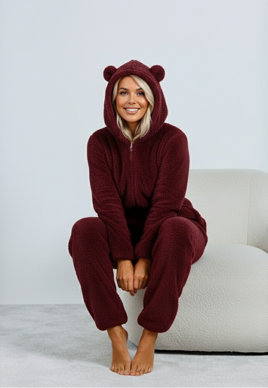 Damski | Onesie Loungewear | Fleece/Sherpa | Uszka Misia | Luźny Krój | Komfortowy