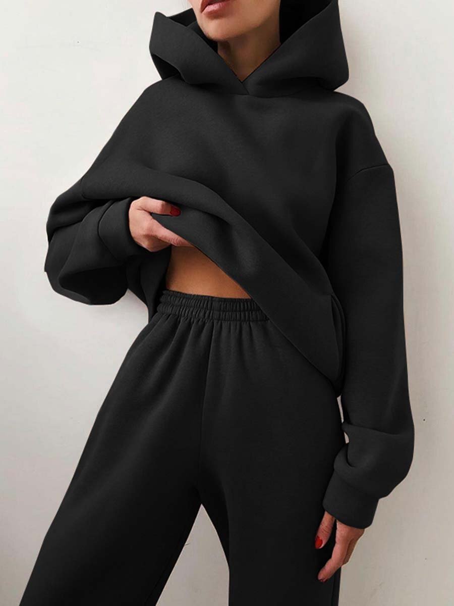 Kobieta | 2-częściowy zestaw dresowy | Bluza oversize z kapturem | Spodnie dresowe szerokie | Styl casual i wygodny