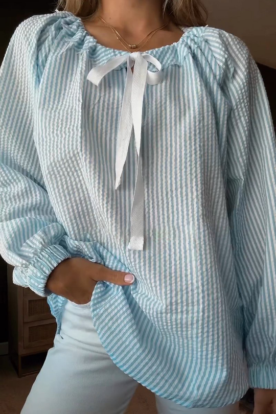 Damska Bluzka w Paski o Luźnym Kroju | Długi Rękaw | Casualowa i Smart Casual | Do Codziennych oraz Biurowych Stylizacji