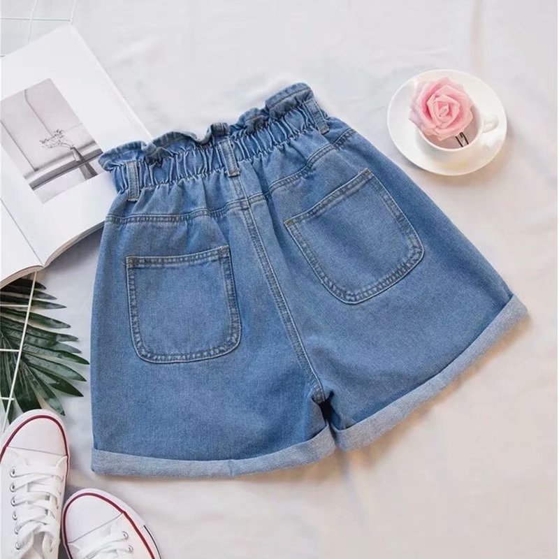 Damskie Szorty Jeansowe z Wysokim Stanem | Podwinięte Nogawki | Elastyczny Denim | Kieszenie | Letnie Szorty Casual