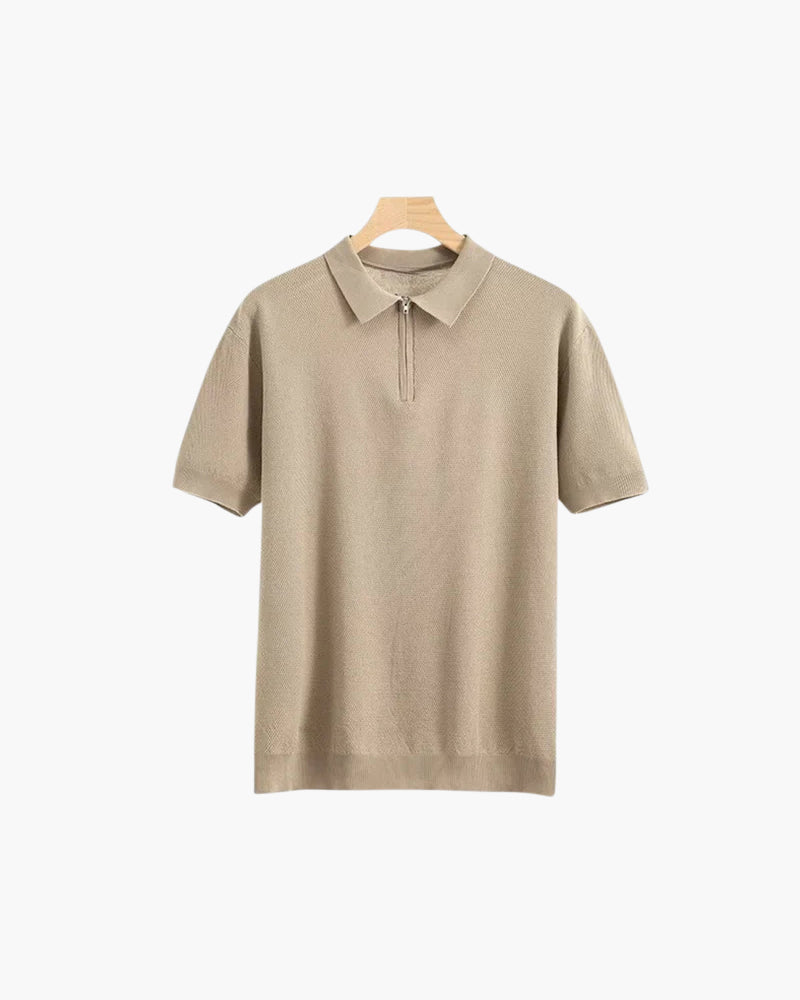 Męskie Letnie Polo z Zamkiem Błyskawicznym | Krótkie Rękawy | Prosty Krój | Smart Casual do Biura i Na Co Dzień