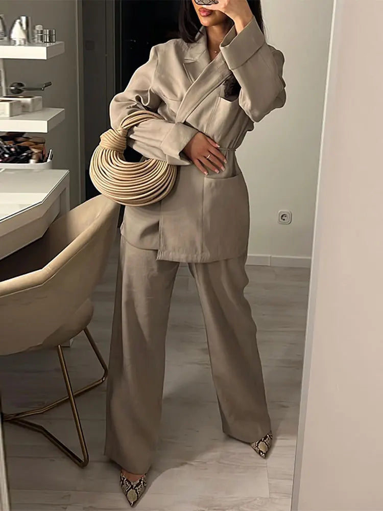 Mila | Dwuczęściowy komplet damski | Relaxed fit | Oversize marynarka | Szerokie spodnie | Elegancki