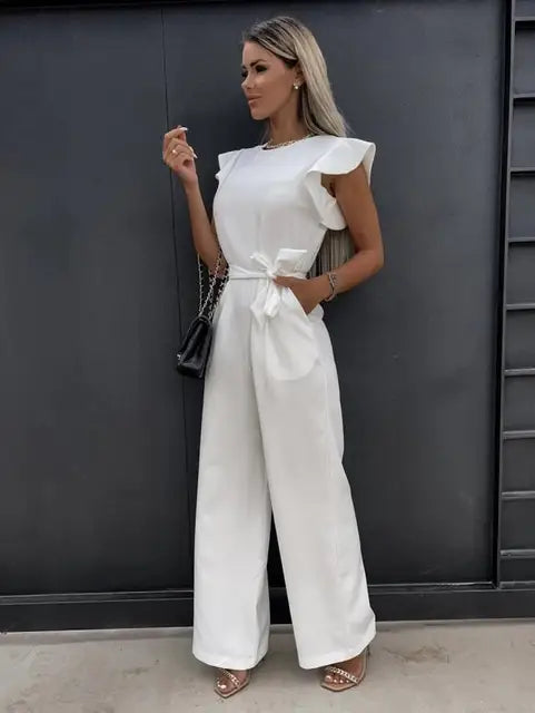 Kobieta | Jumpsuit Damski | Evi | Ruches | Szerokie Nogawki | Lato & Wiosna