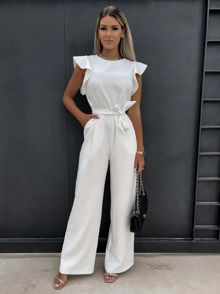 Kobieta | Jumpsuit Damski | Evi | Ruches | Szerokie Nogawki | Lato & Wiosna