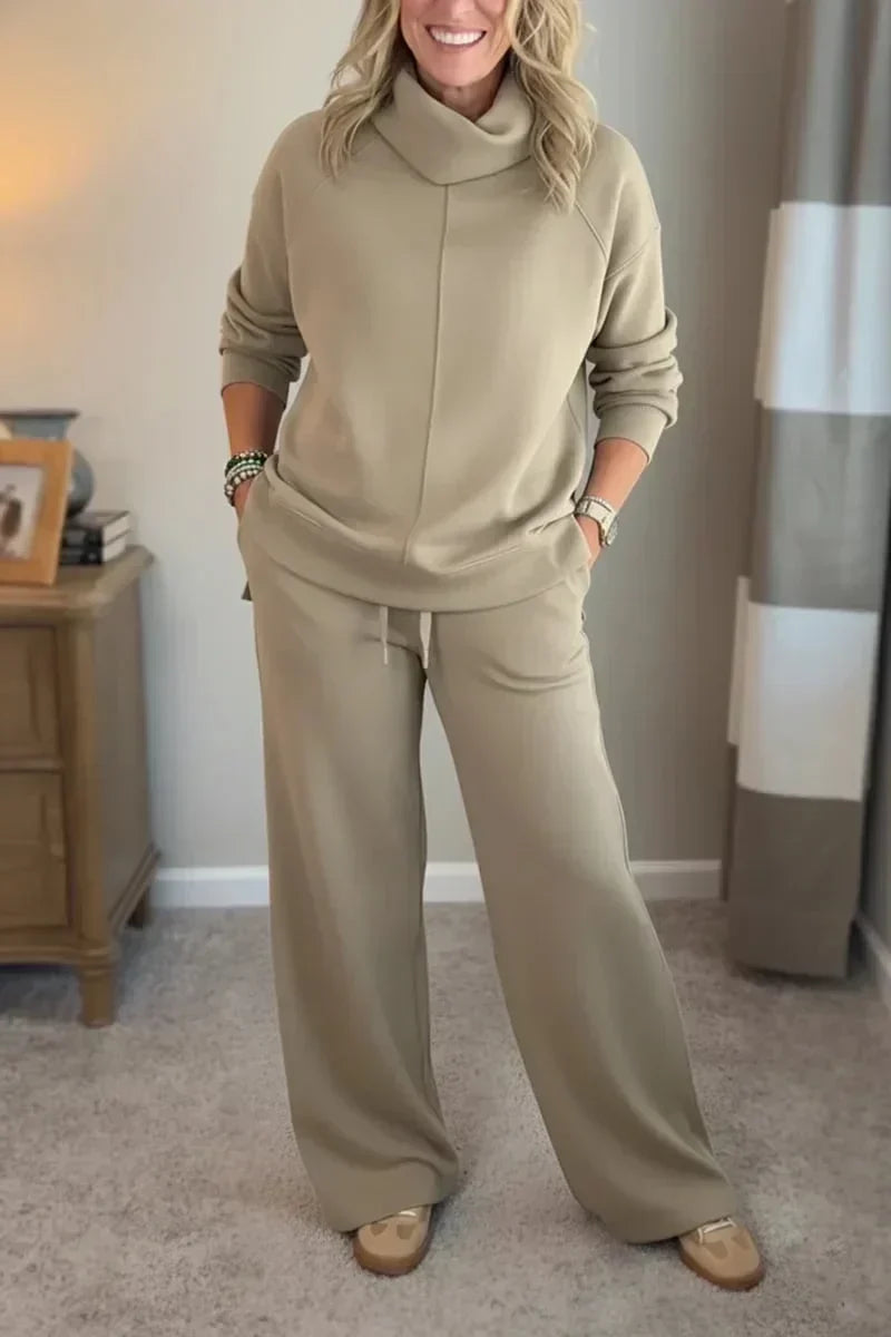Kobieta | Zestaw Loungewear | Aya | Dzianinowy Komplet | Szerokie Spodnie | Granatowy | All-Season