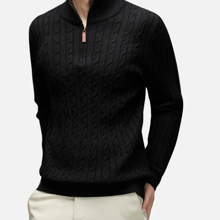 Sweter męski | kołnierz polo, warkoczowy wzór