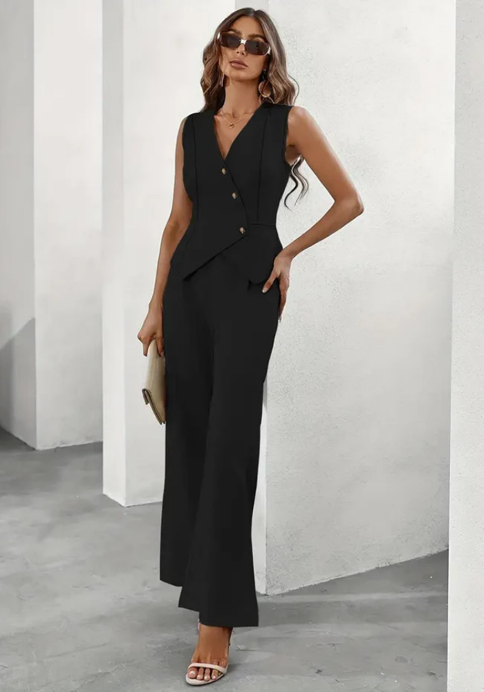 Damski Zestaw Spodni z Bezrękawnikiem | Elegancki Dwuczęściowy Look | Styl Premium