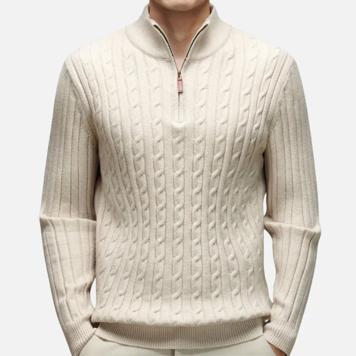 Sweter męski | kołnierz polo, warkoczowy wzór