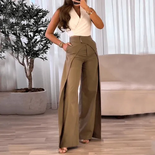 Damskie Spodnie z Wysokim Stanem i Szeroką Nogawką | Eleganckie Spodnie do Pracy i Na Co Dzień | Komfortowy Krój | Styl Smart Casual