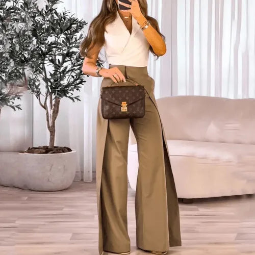 Damskie Spodnie z Wysokim Stanem i Szeroką Nogawką | Eleganckie Spodnie do Pracy i Na Co Dzień | Komfortowy Krój | Styl Smart Casual