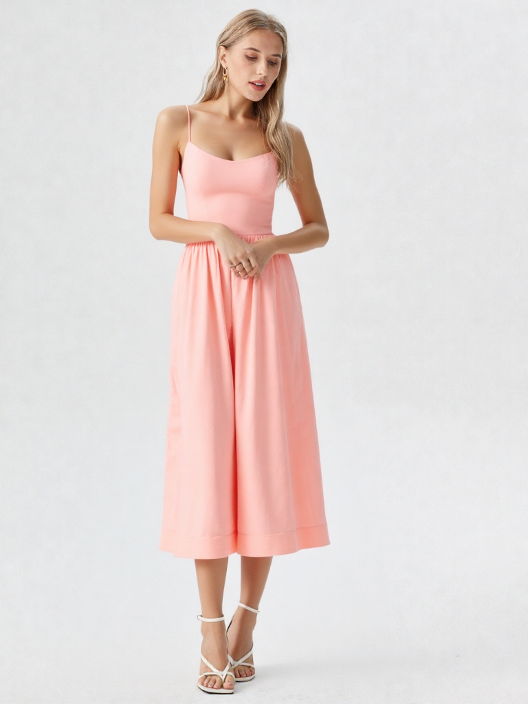 Sukienka Midi Ascot A-Line | Dekolt U | Wysoka Talia | Elegancka Damska Sukienka Bez Rękawów