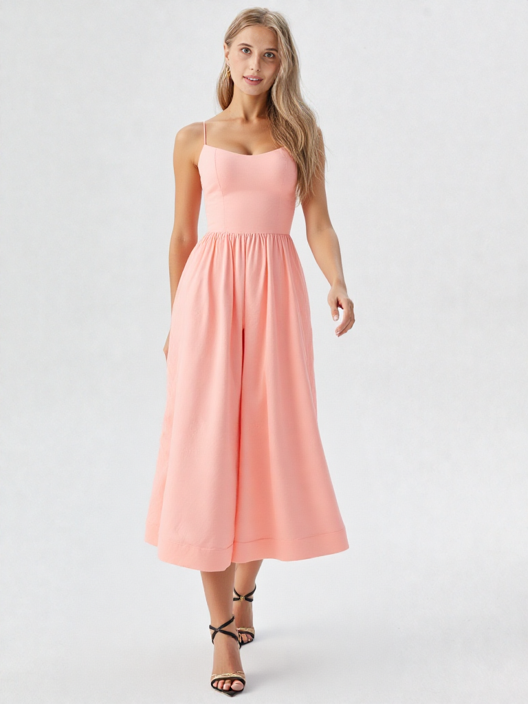Sukienka Midi Ascot A-Line | Dekolt U | Wysoka Talia | Elegancka Damska Sukienka Bez Rękawów