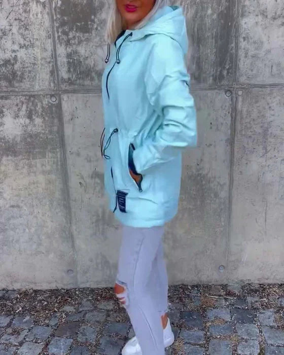 Kobieta | Kurtka Jednokolorowa | Zamek Błyskawiczny i Sznurek | Styl Casualowy i Funkcjonalny