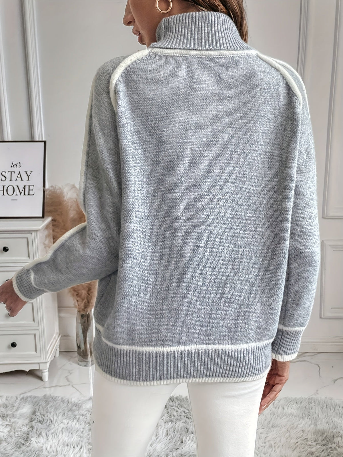 Sweter damski | golf, jednolity wzór