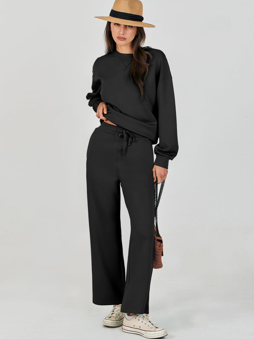 Damski | Komplet Loungewear | Szerokie Nogawki | Luźny Krój | Dwuczęściowy | Komfortowy