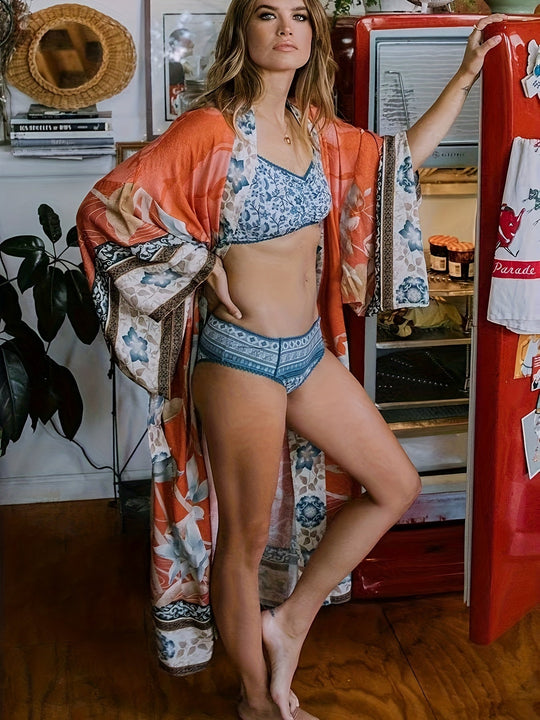 Kobieta | Maxi Kimono | Boho | Kwiatowy Wzór | Relaxed Fit | Lato i Wakacje