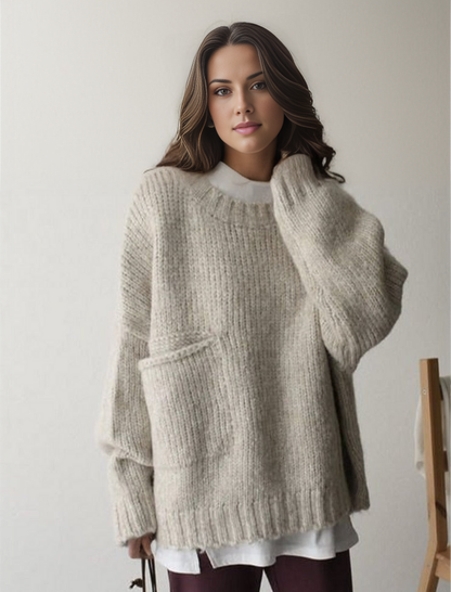 Sweter damski | oversize, kontrastowa kieszeń