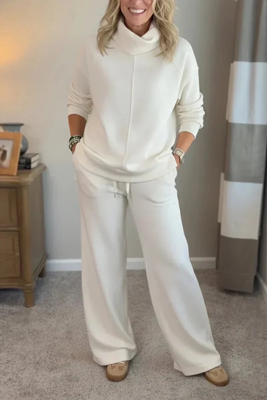 Kobieta | Zestaw Loungewear | Aya | Dzianinowy Komplet | Szerokie Spodnie | Granatowy | All-Season