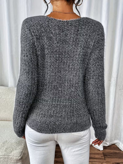 Sweter damski | dekolt V, luźny krój