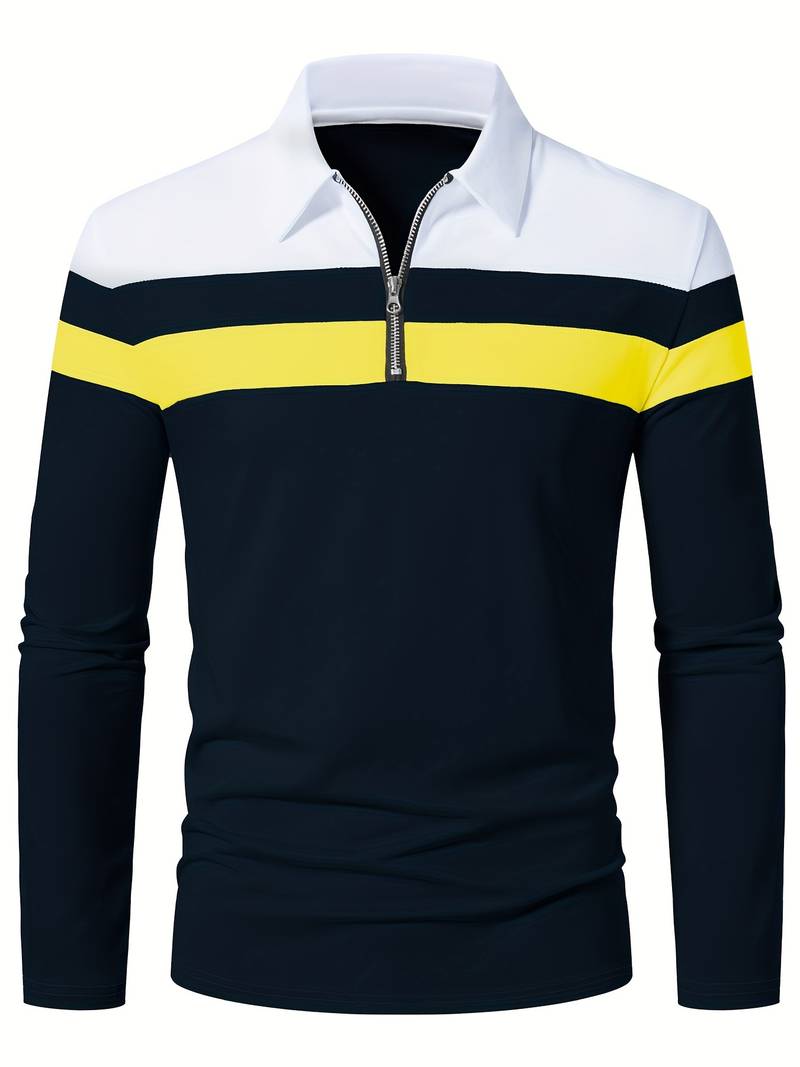 Męskie Polo z Długim Rękawem i Zamkiem | Klasyczny Kołnierzyk Polo | Regular Fit | Casual i Smart Casual