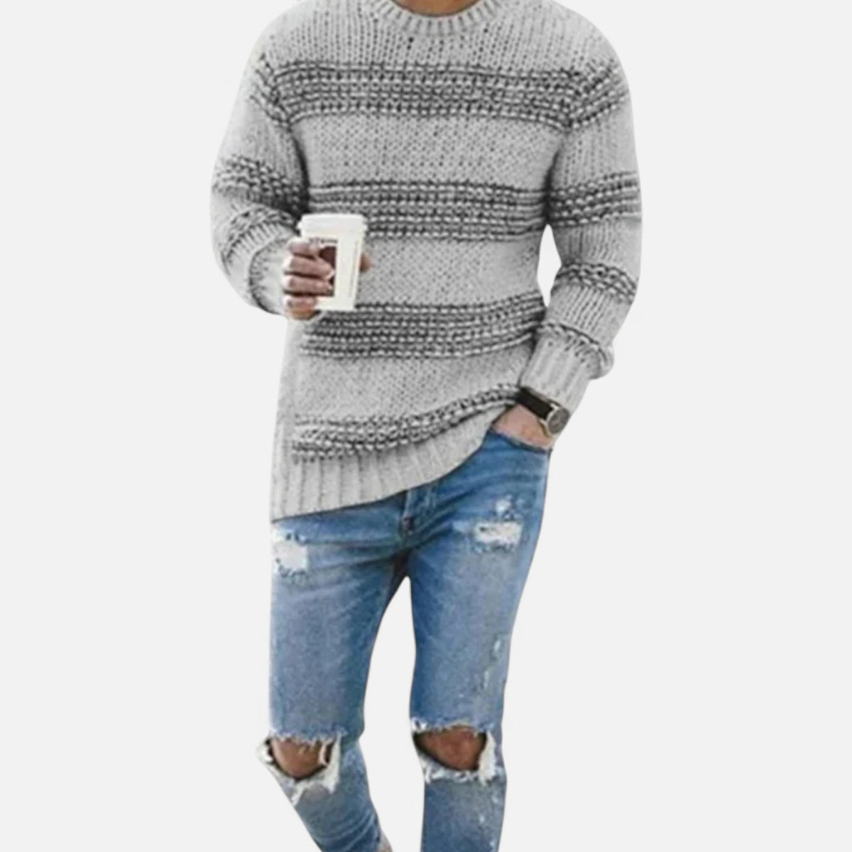 Sweter męski | zimowy, okrągły dekolt