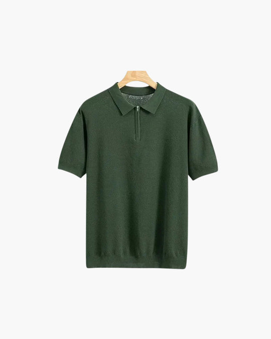 Męskie Letnie Polo z Zamkiem Błyskawicznym | Krótkie Rękawy | Prosty Krój | Smart Casual do Biura i Na Co Dzień