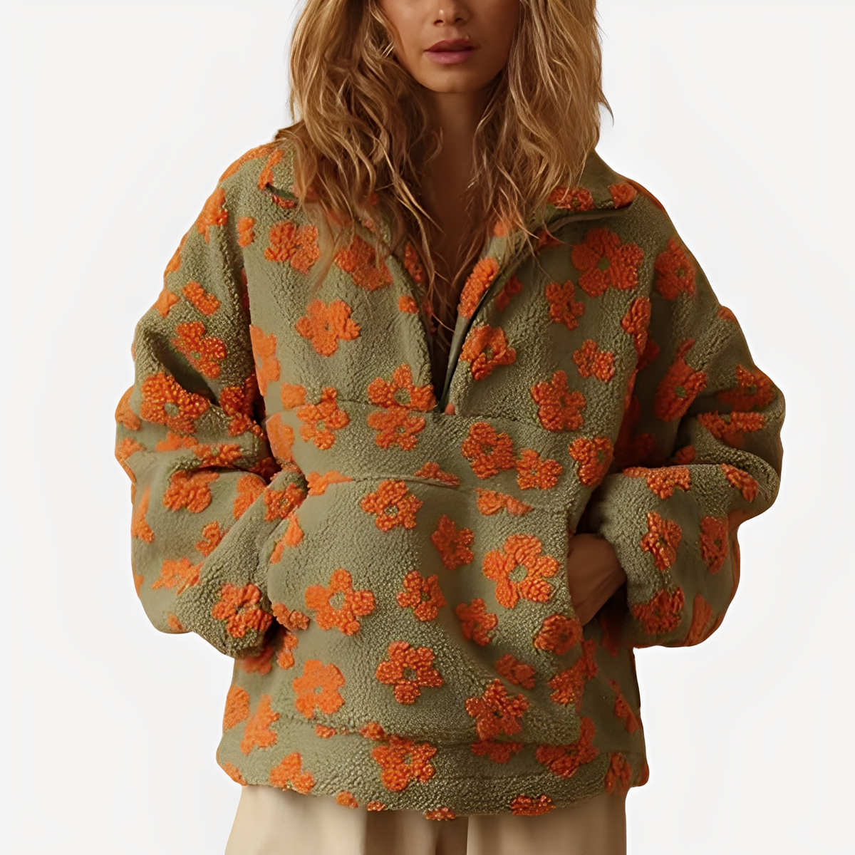 Sweter damski | kwiatowy wzór, luźny krój