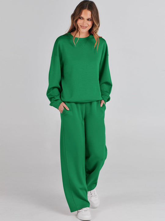 Damski | Komplet Loungewear | Szerokie Nogawki | Luźny Krój | Dwuczęściowy | Komfortowy