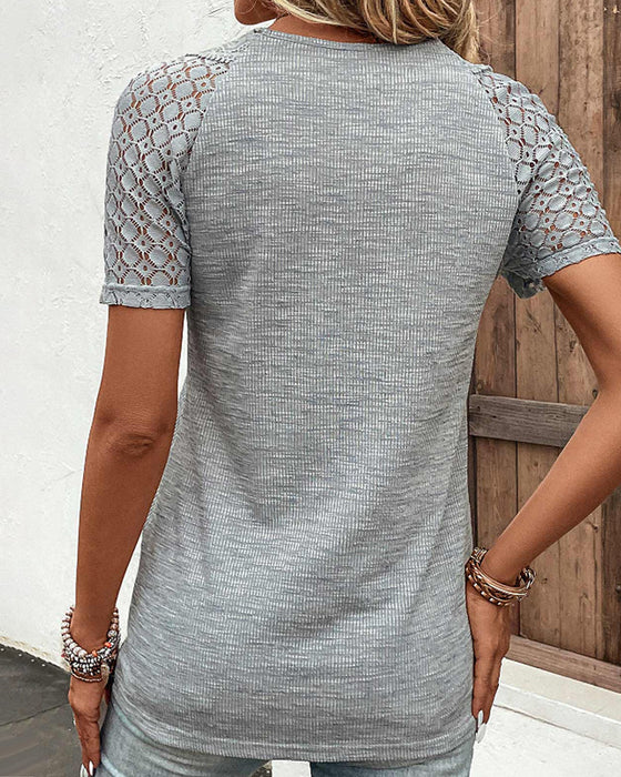 T-Shirt z Krótkim Rękawem z Koronkowymi Detalami dla Kobiet | Idealny na Wiosnę i Lato